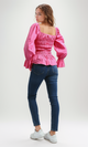 O189744 Women'S Velvet Shirt Casual Square Neck Long Sleeve - Fushia
