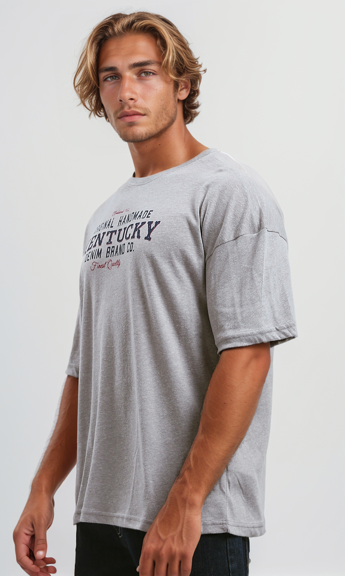 O189897 Front Print Heather Grey Relaxed Summer Tee