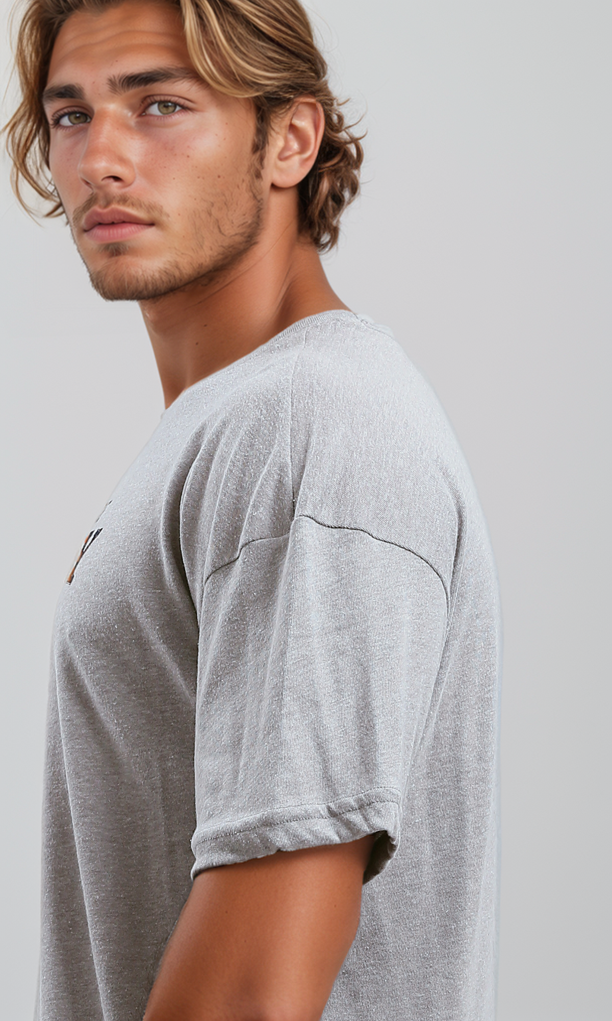 O189897 Front Print Heather Grey Relaxed Summer Tee