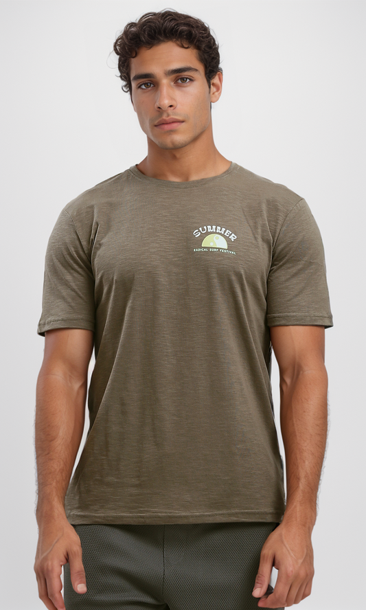 O189898 Slip On Short Sleeves Heather Dark Khaki Tee