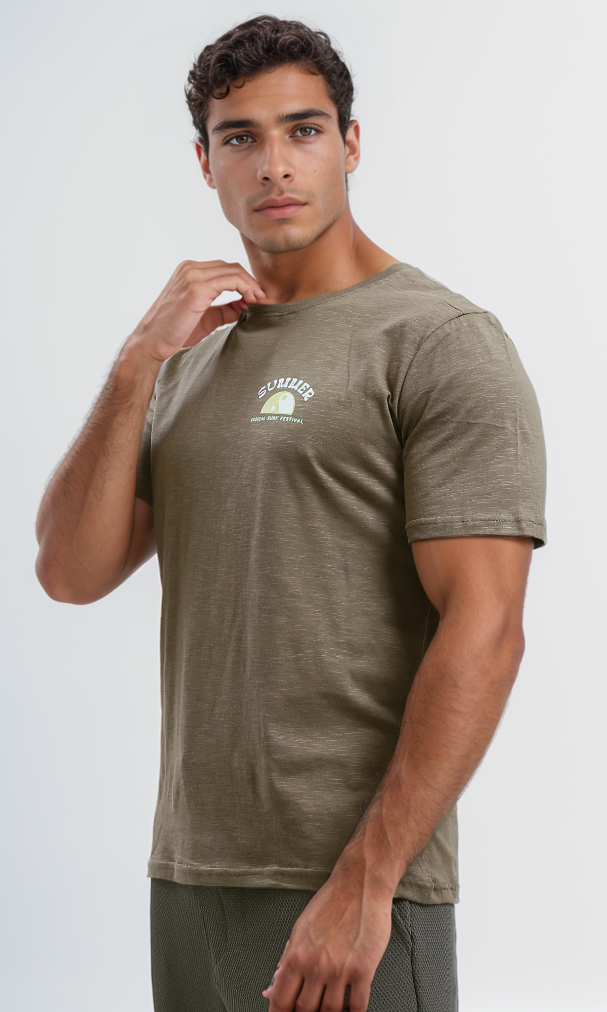 O189898 Slip On Short Sleeves Heather Dark Khaki Tee