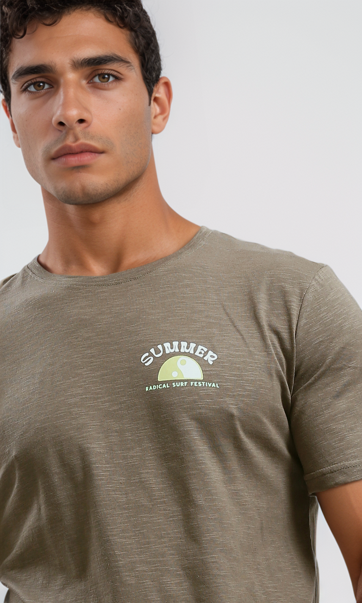 O189898 Slip On Short Sleeves Heather Dark Khaki Tee