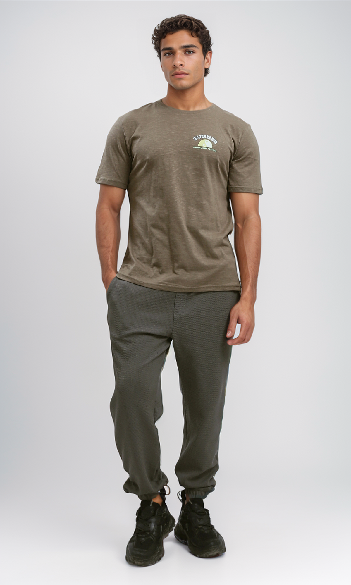 O189898 Slip On Short Sleeves Heather Dark Khaki Tee