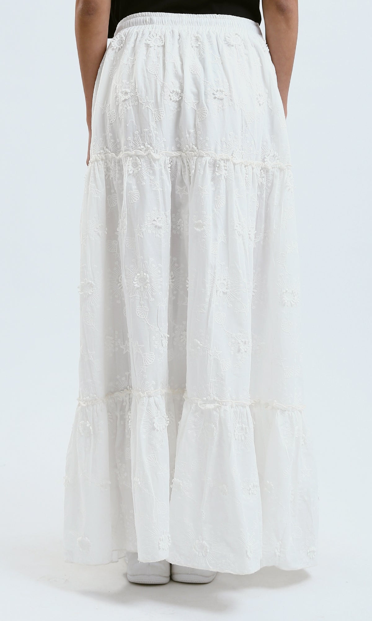 O189909 Cotton Embroidered Slip-On White Skirt