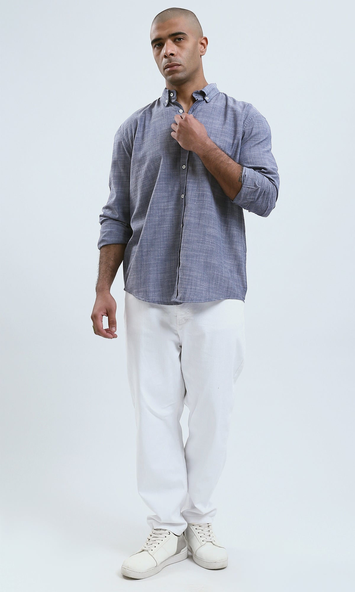 O190119 - Light Blue Solid Casual Long Sleeves Shirt