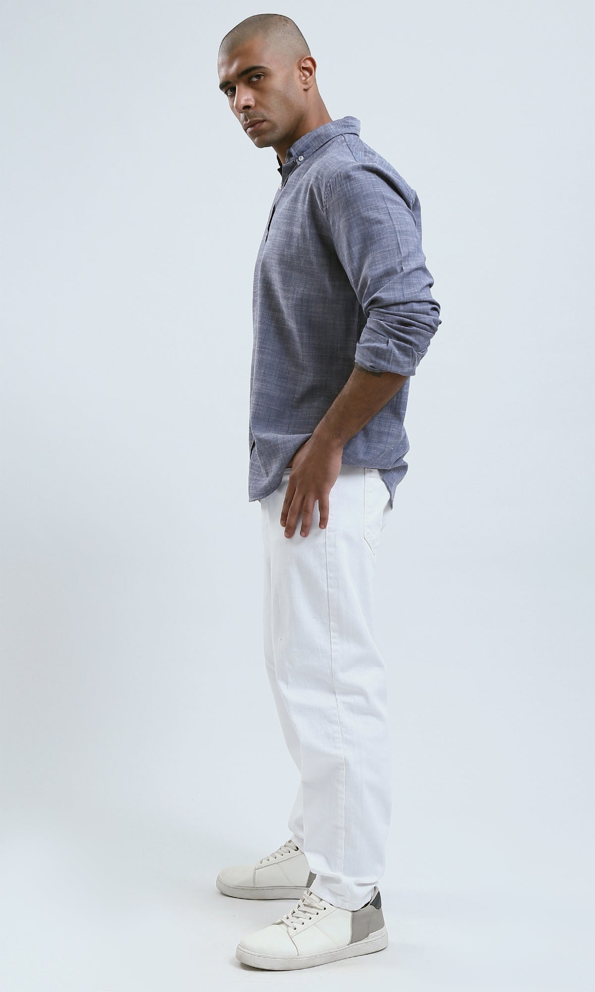 O190119 - Light Blue Solid Casual Long Sleeves Shirt