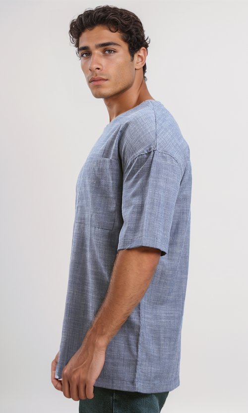 O190120 Relaxed Slip On Tee With Front Pocket - Heather Navy Blue