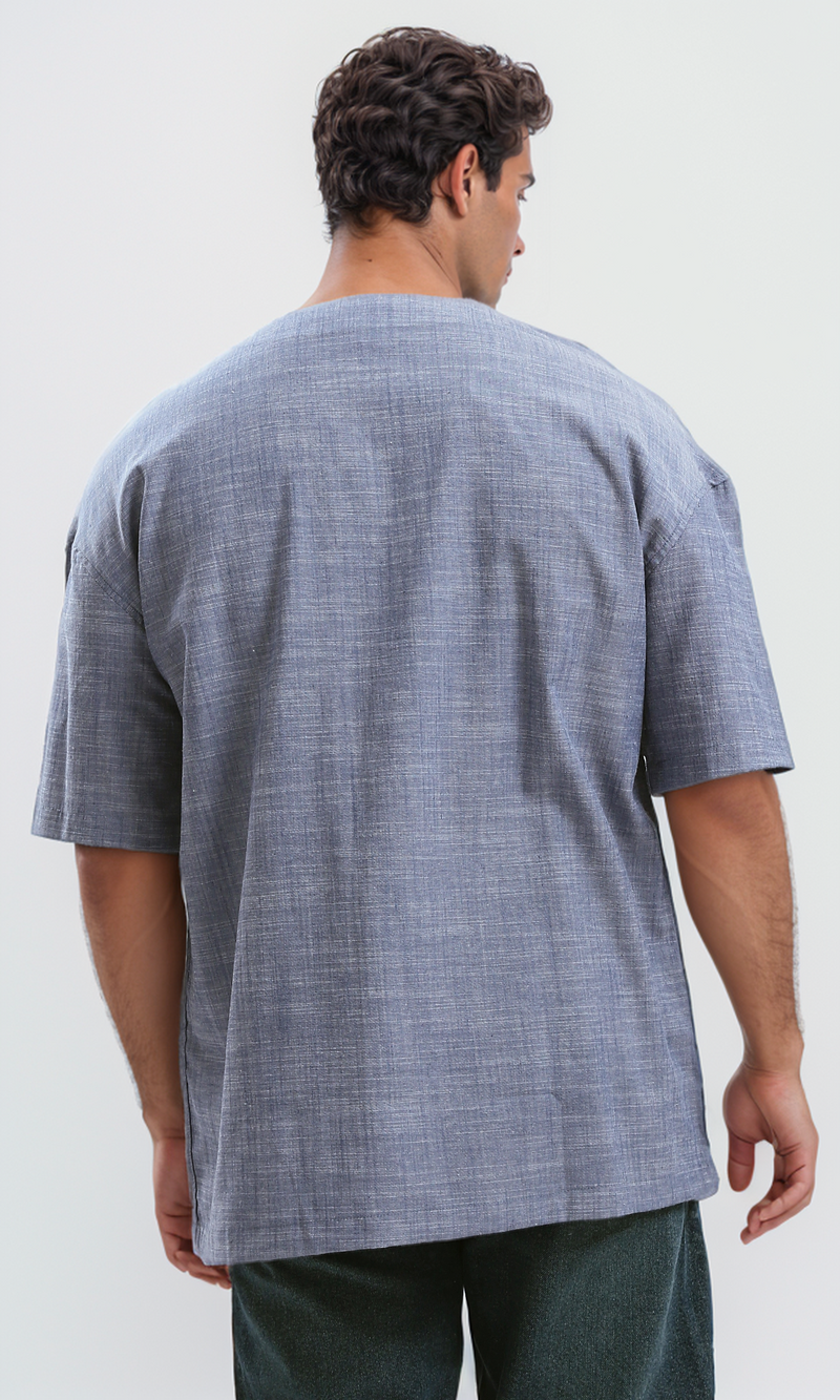 O190120 Relaxed Slip On Tee With Front Pocket - Heather Navy Blue