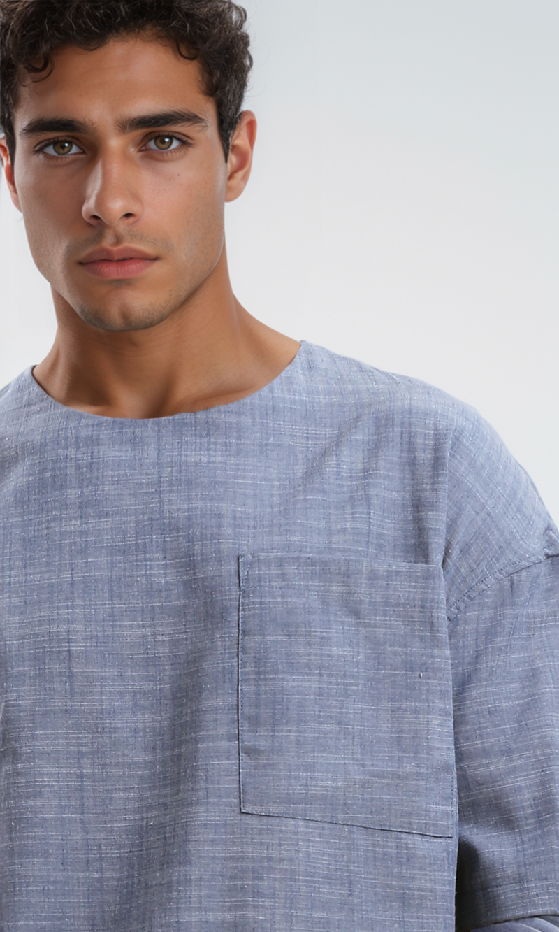 O190120 Relaxed Slip On Tee With Front Pocket - Heather Navy Blue