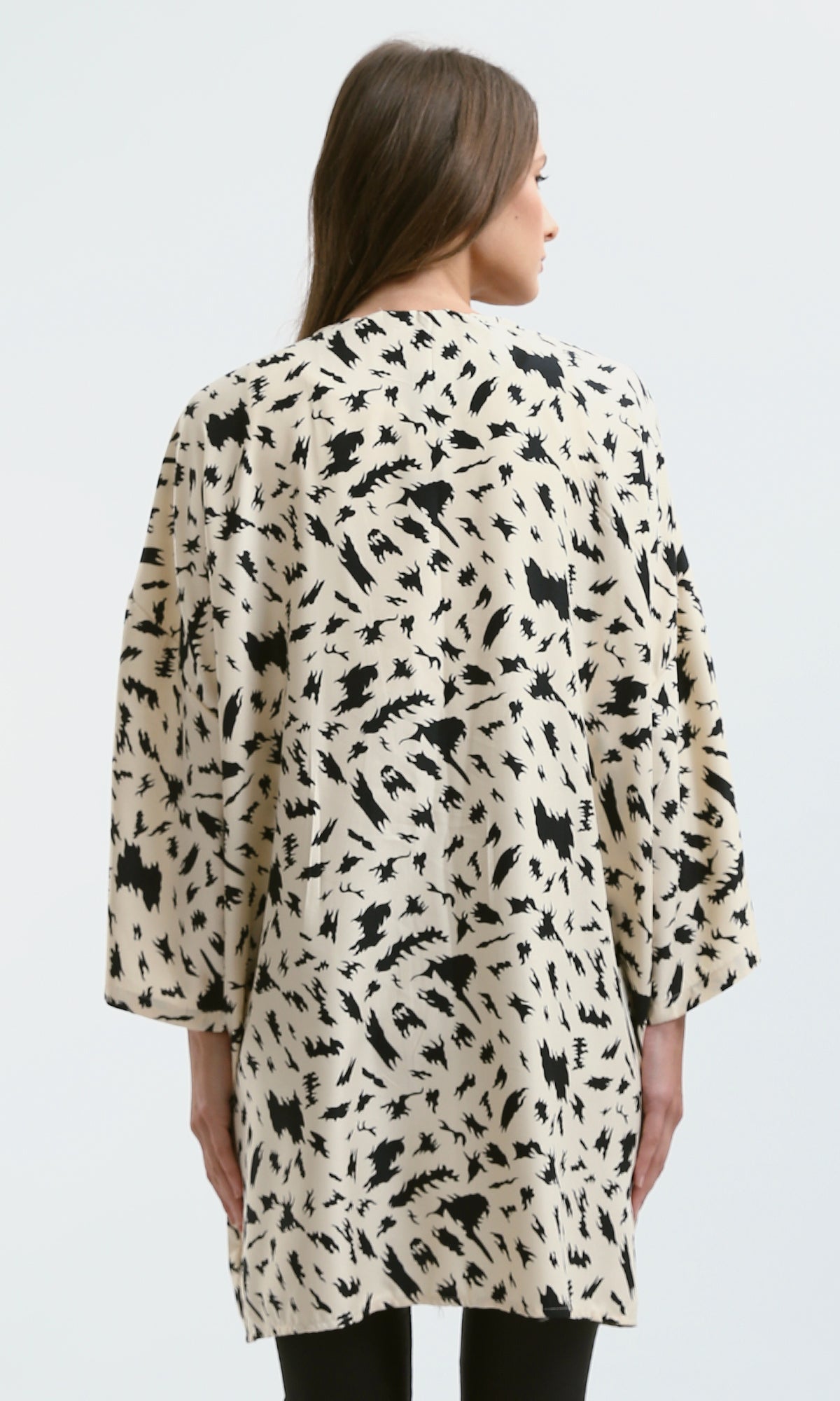 O190123 Beige & Black Patterned Slip On Summer Kimono