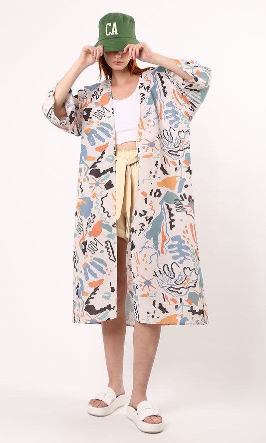 O190125 Trendy Pattern Slip On Multicolour Summer Kimono