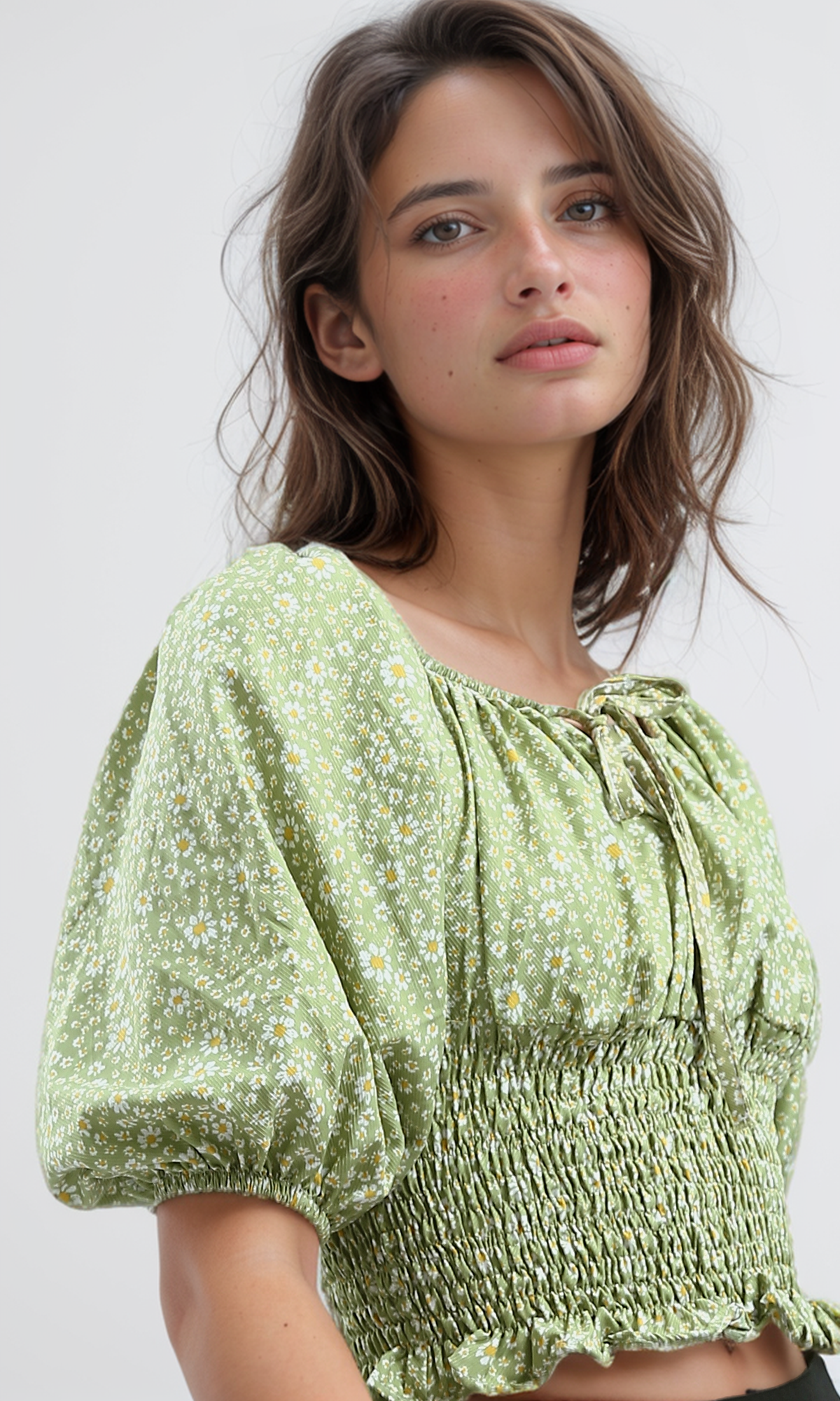 O190143 Off-Shoulder Elastic Top With Flowers Slip On Multicolour