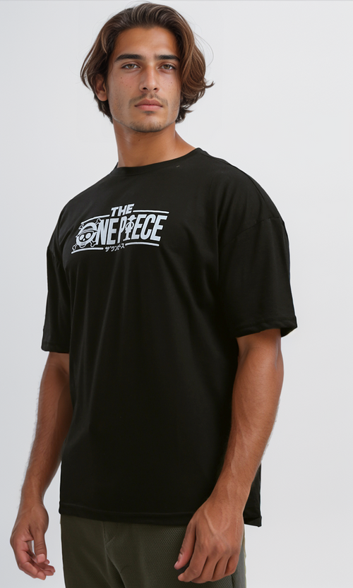 تي شيرت قطن سهل الارتداء بأكمام للكوع - أسود