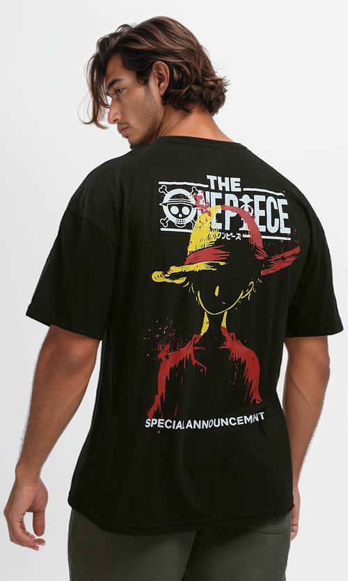 تي شيرت قطن سهل الارتداء بأكمام للكوع - أسود