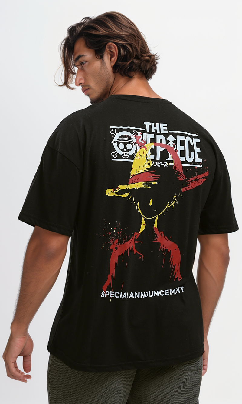 تي شيرت قطن سهل الارتداء بأكمام للكوع - أسود