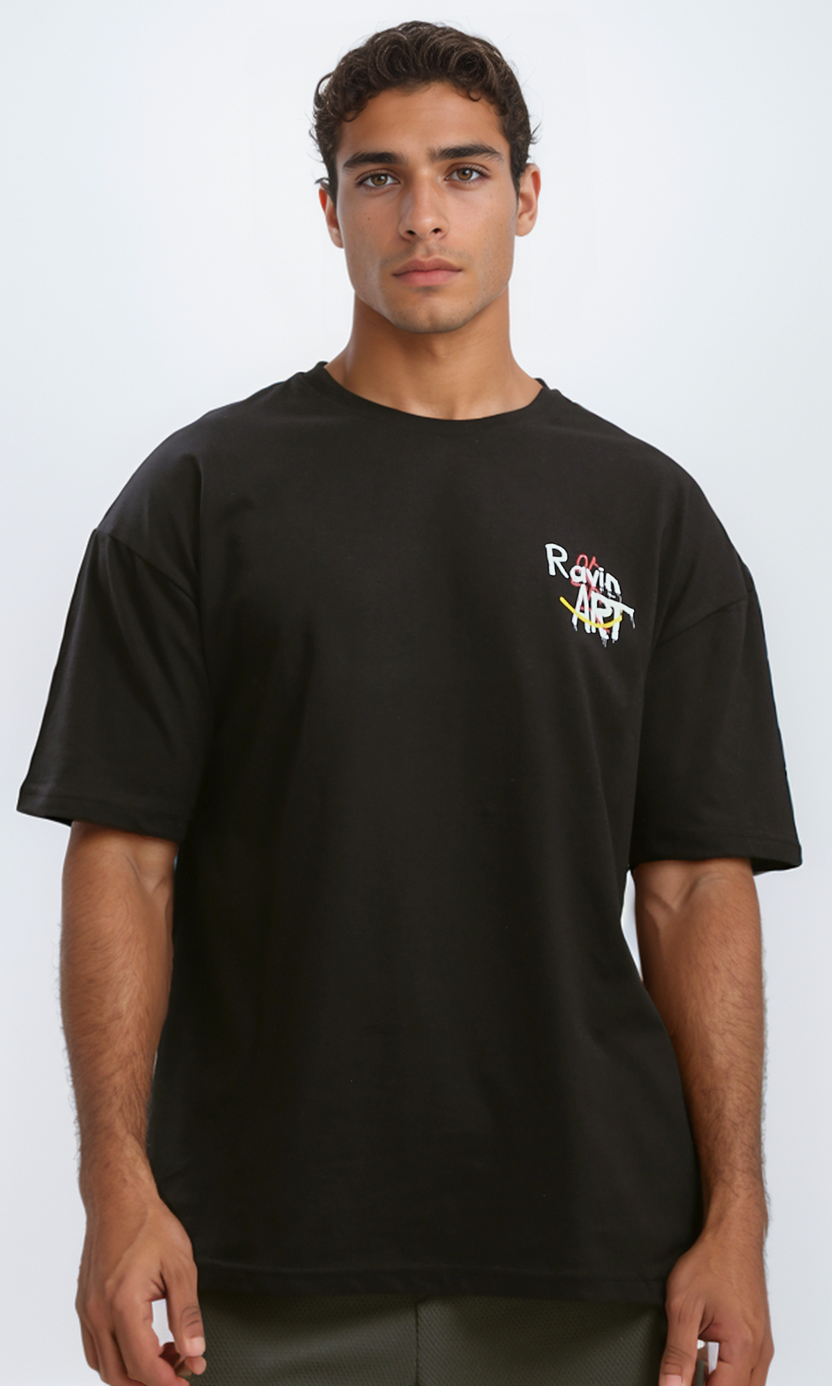 O190162 Printed "Ravin Art" Black Relaxed Tee