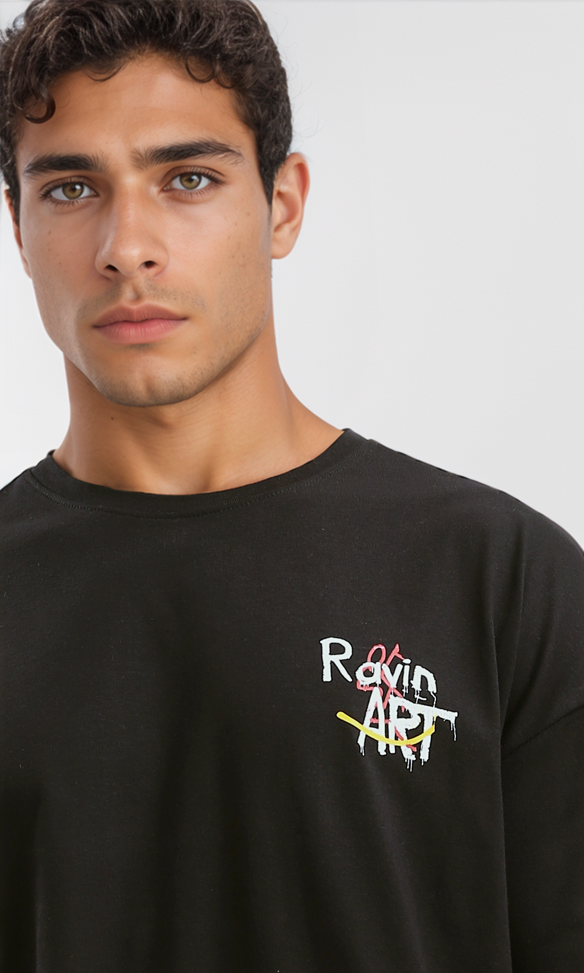 O190162 Printed "Ravin Art" Black Relaxed Tee