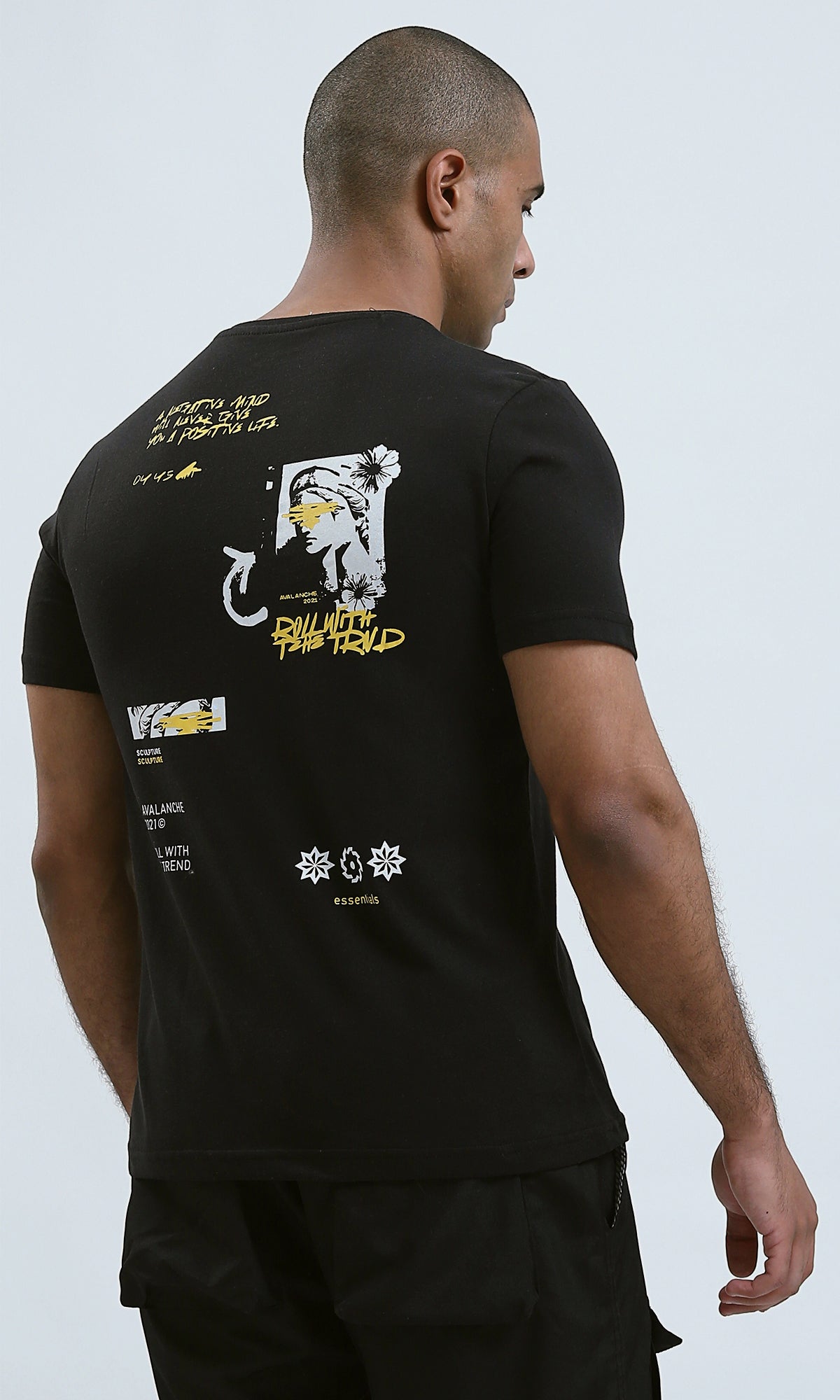 O190168 - Black Short Sleeves Tee With Front And Back Print