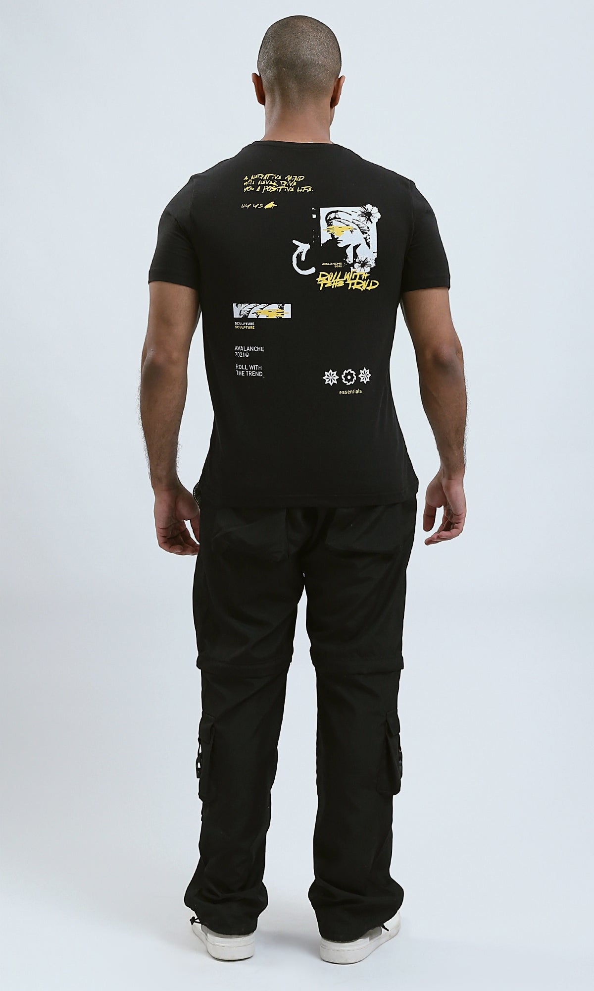 O190168 - Black Short Sleeves Tee With Front And Back Print