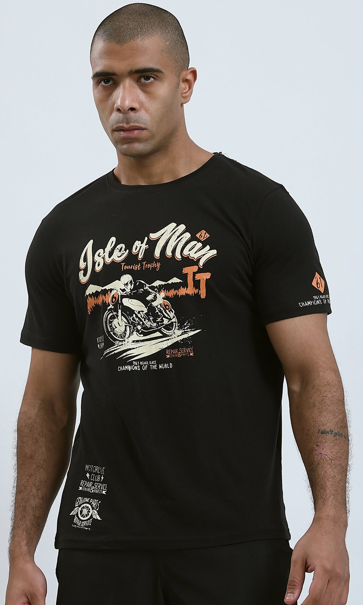 O190169 - Crew Neck Casual Black Printed Summer Tee