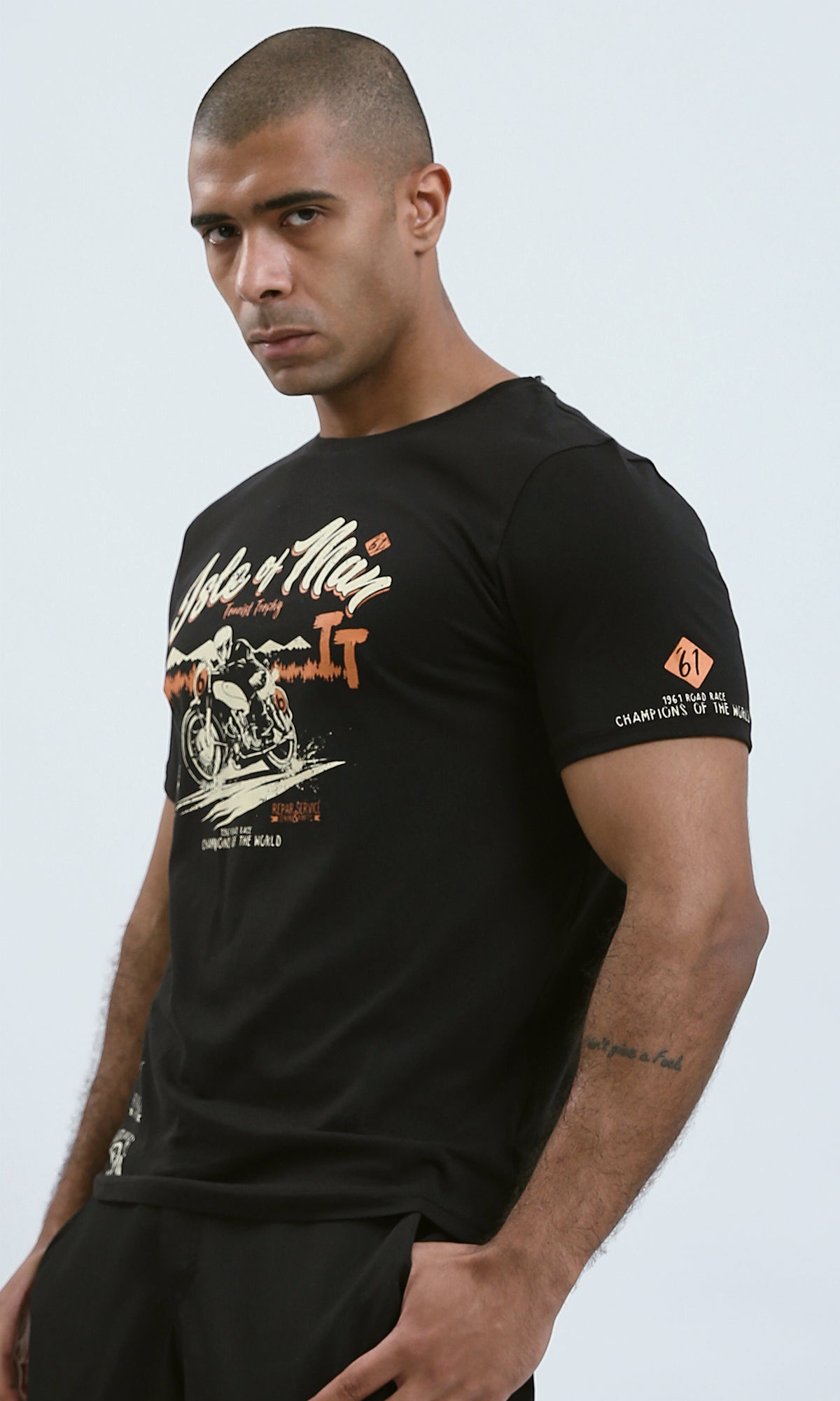 O190169 - Crew Neck Casual Black Printed Summer Tee