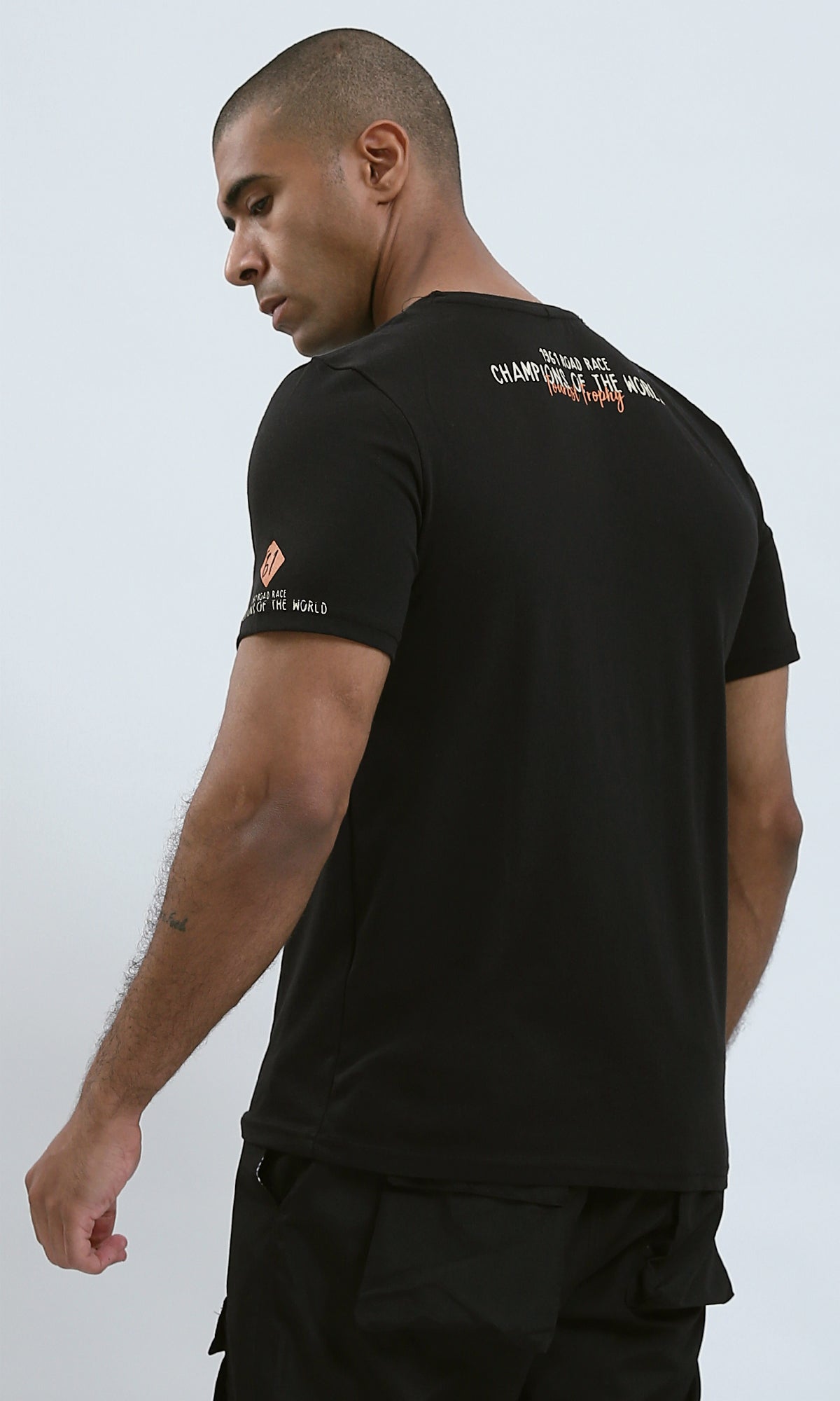 O190169 - Crew Neck Casual Black Printed Summer Tee