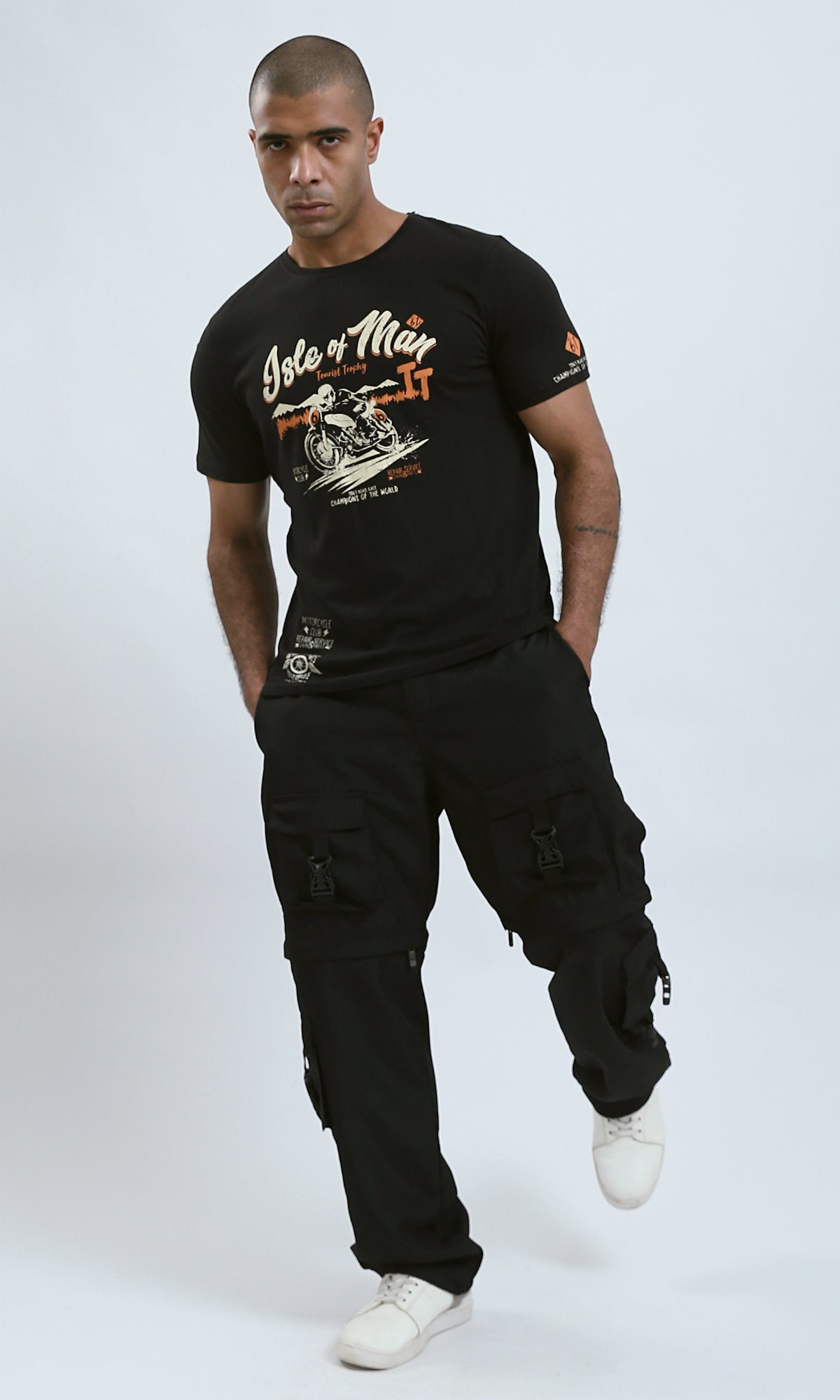 O190169 - Crew Neck Casual Black Printed Summer Tee