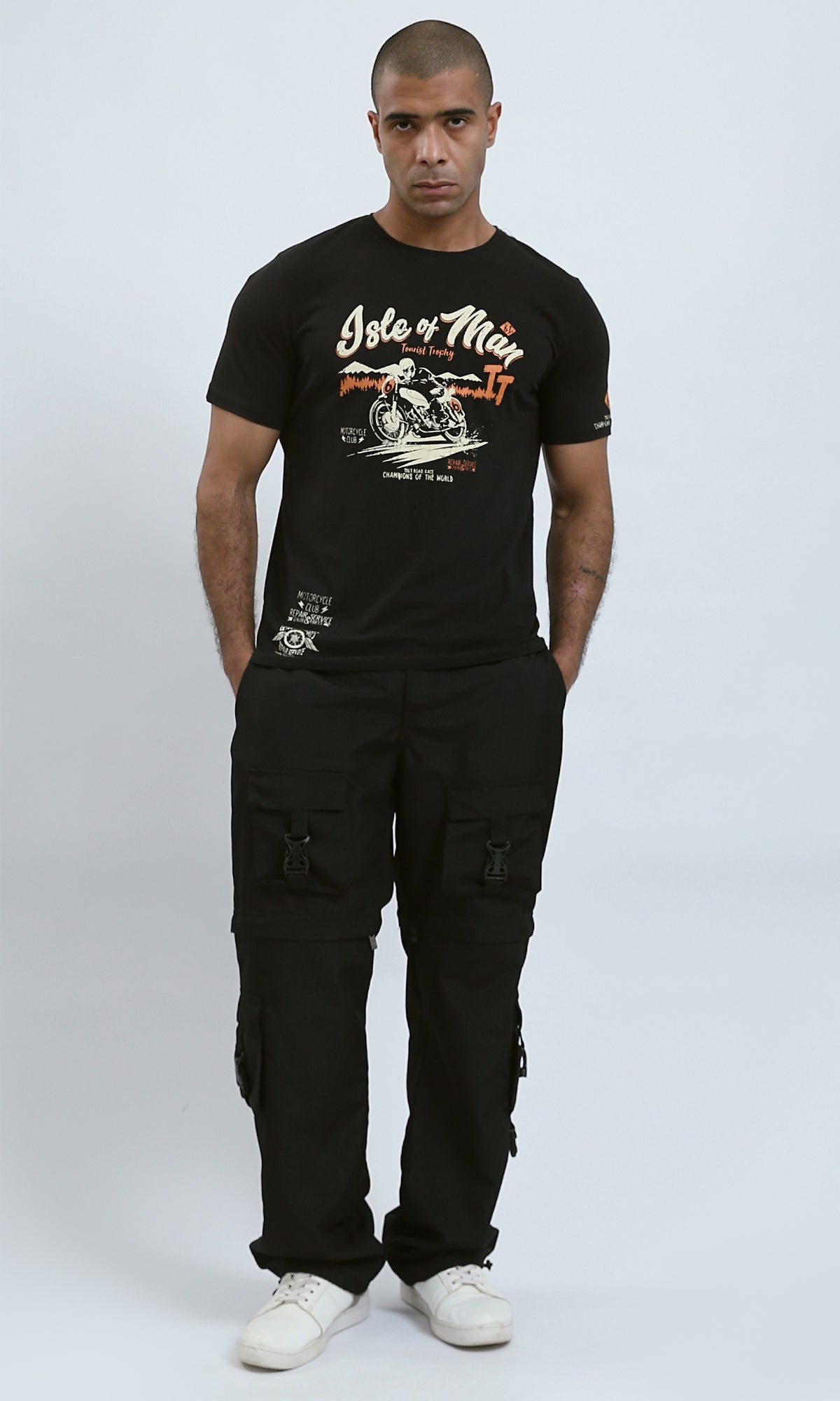 O190169 - Crew Neck Casual Black Printed Summer Tee