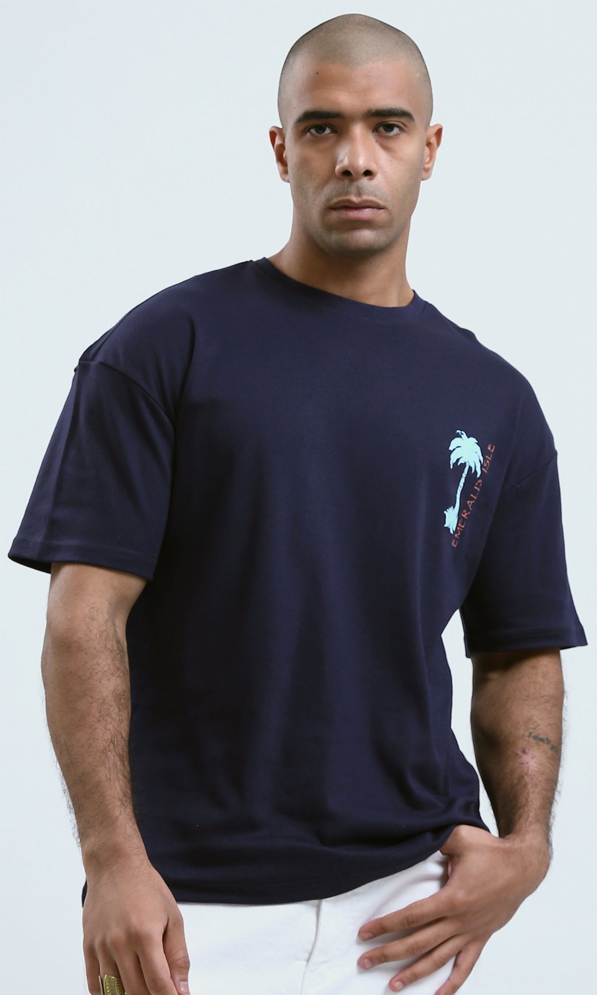 o190190 - Dark Navy Casual Printed Summer Tee