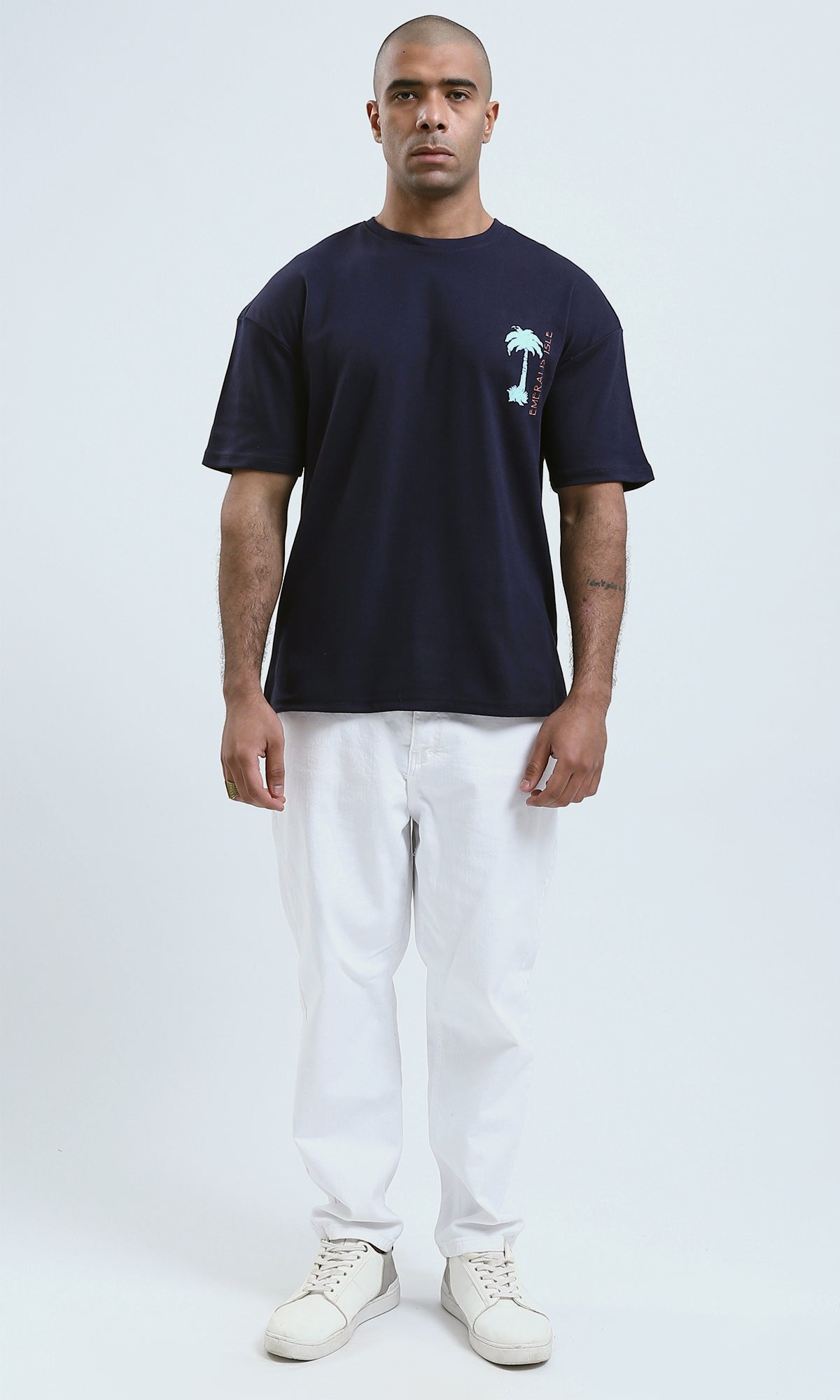 o190190 - Dark Navy Casual Printed Summer Tee