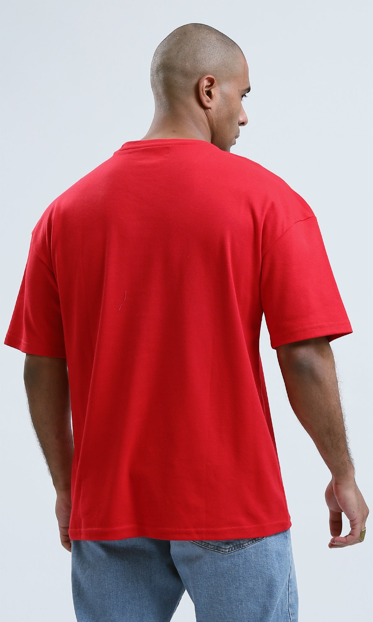O190192 Relaxed Fit Printed Red Tee With Elbow Sleeves
