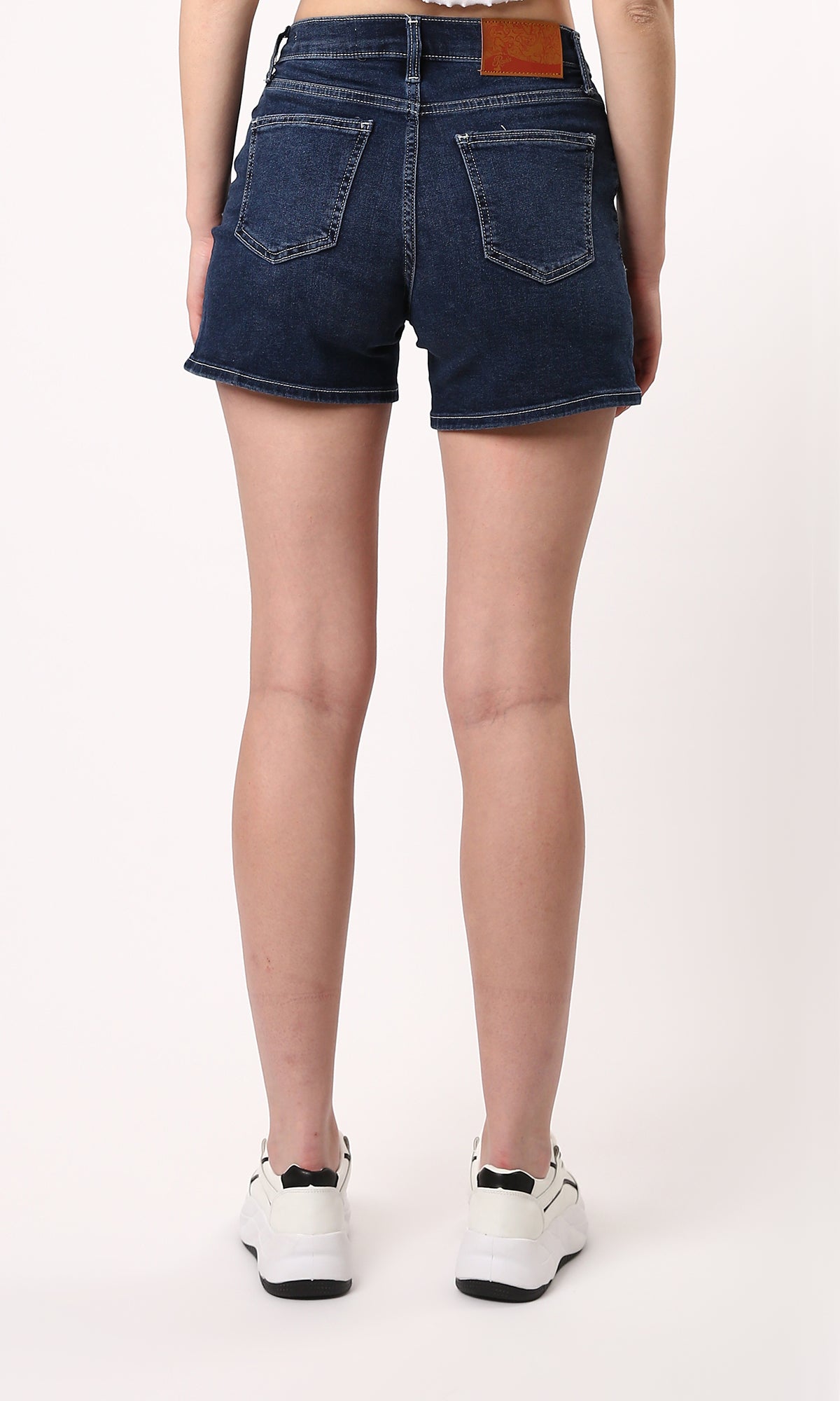 O190275 Navy Blue Fashionable Solid Denim Shorts