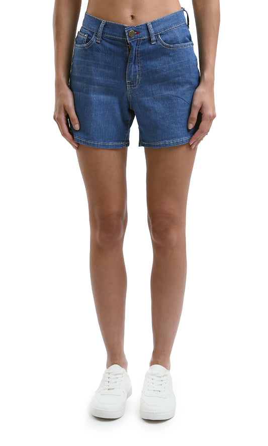 O190276 Summer Denim Shorts With Five Pockets - Medium Blue