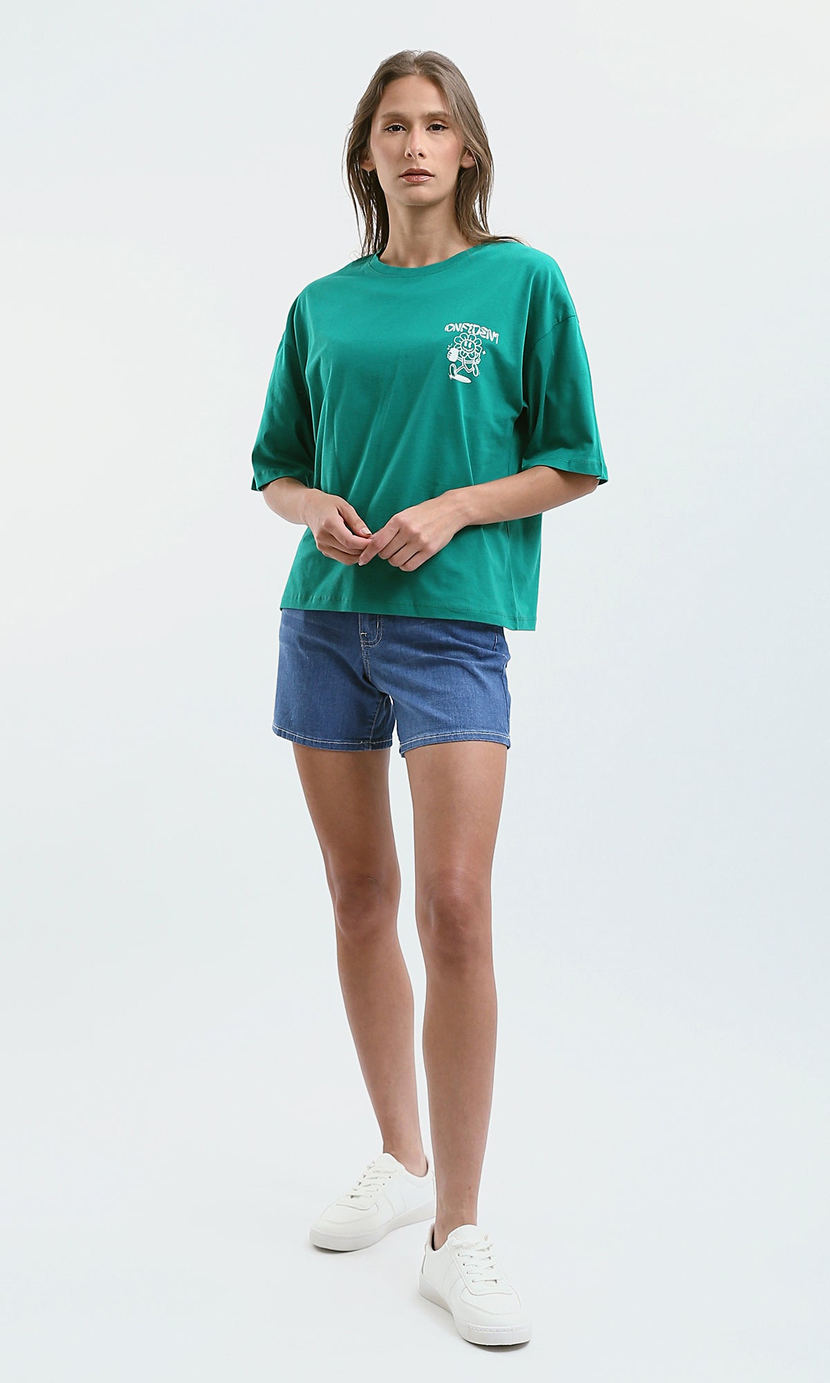 O190276 Summer Denim Shorts With Five Pockets - Medium Blue