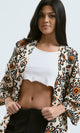 O190343 3/4 Sleeves Loose Fit Patterned Cardigan - Orange & Beige