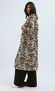 O190343 3/4 Sleeves Loose Fit Patterned Cardigan - Orange & Beige
