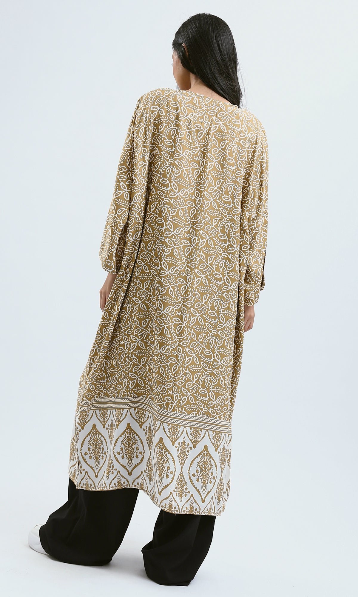 O190346 Dark Camel & White Lightweight Slip-On Cardigan