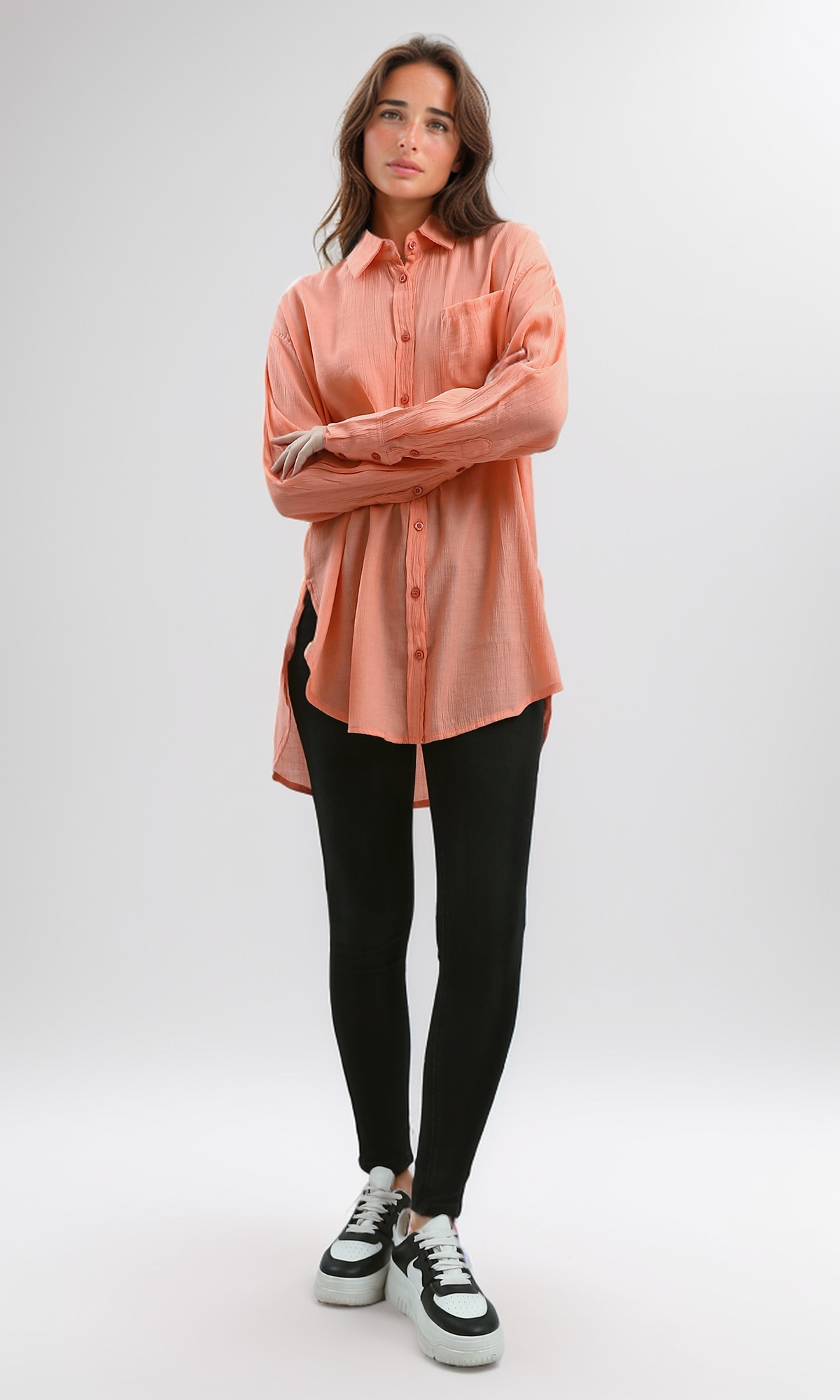 O190356 Long Sleeves Loose Fit Light Simone Shirt With Pocket