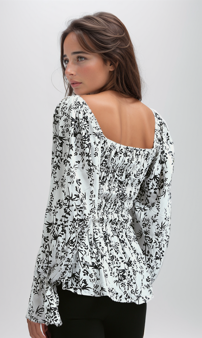 O190362 Square Neck Puff Sleeve With Ruffle Buttoms - Multicolor