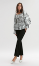 O190362 Square Neck Puff Sleeve With Ruffle Buttoms - Multicolor