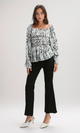 O190362 Square Neck Puff Sleeve With Ruffle Buttoms - Multicolor