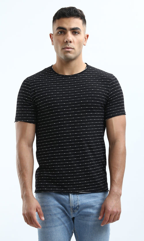 O190364 Patterned Black Short Sleeves Summer Tee