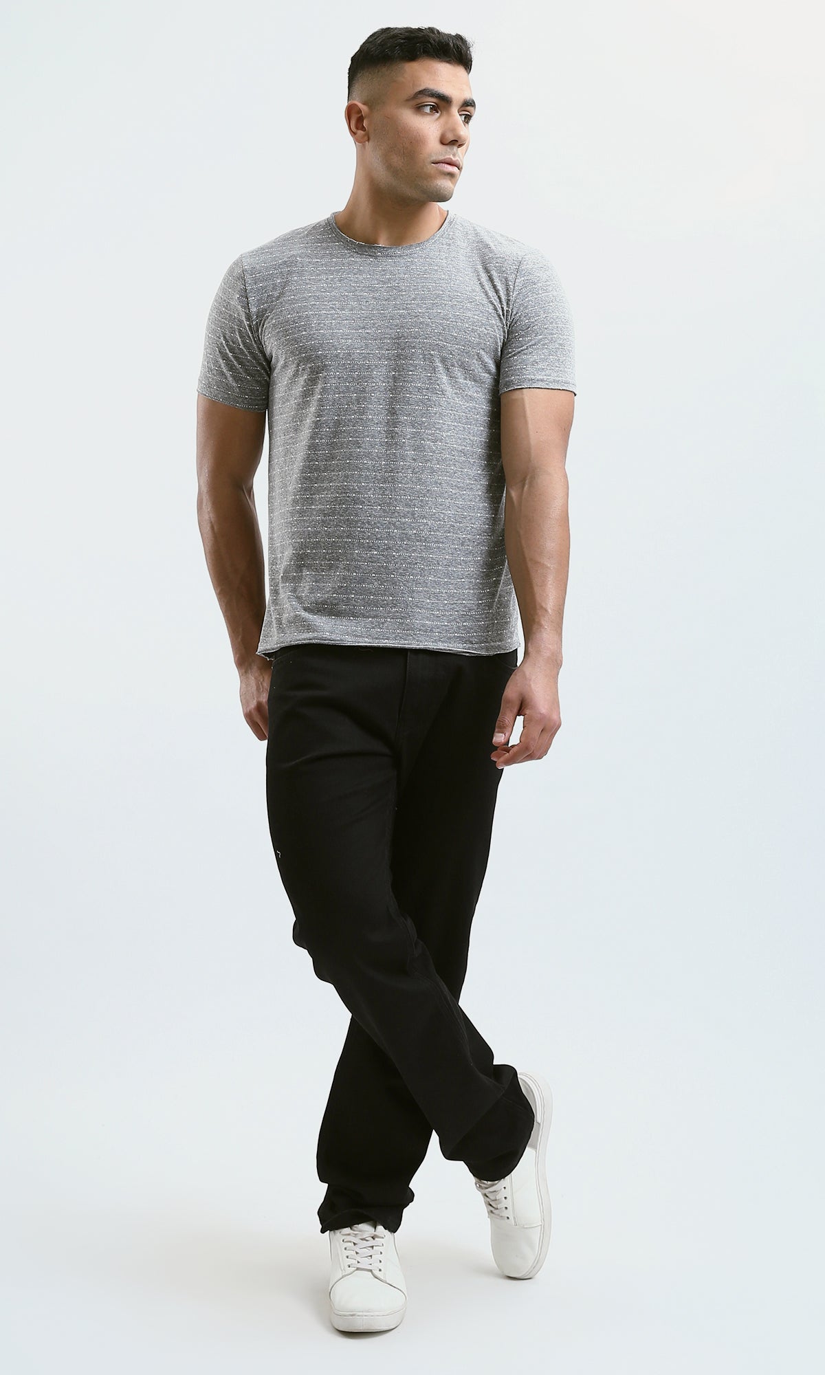 O190365 Heather Medium Grey Short Sleeves Slip On Tee