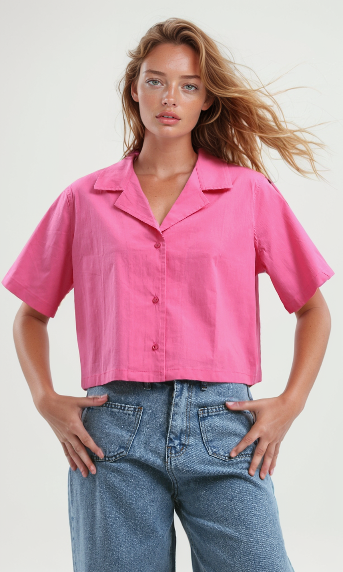 O190368 Regular Fit Casual Short Sleeves Shirt - Fushia