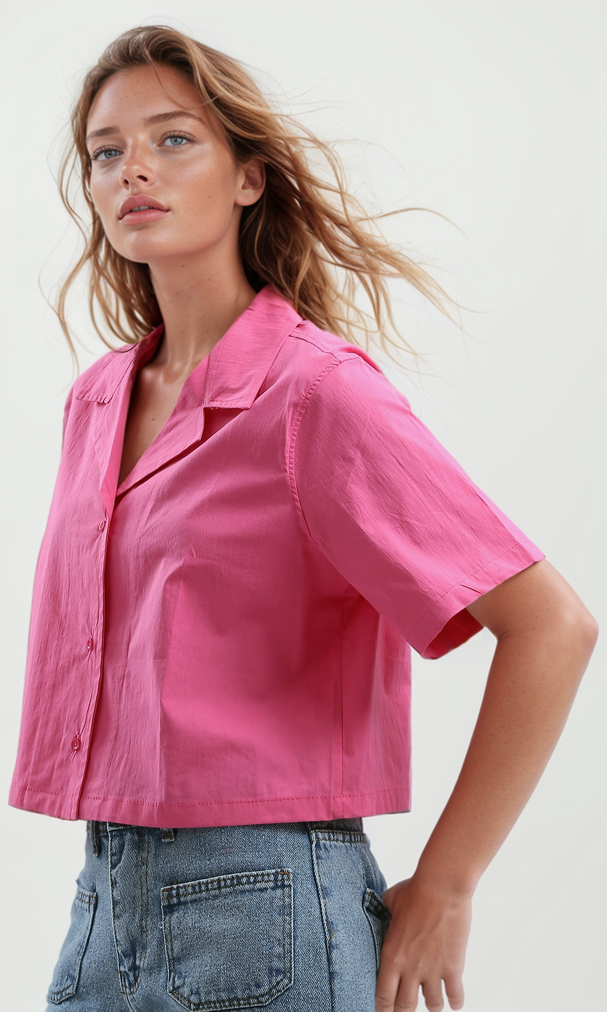 O190368 Regular Fit Casual Short Sleeves Shirt - Fushia