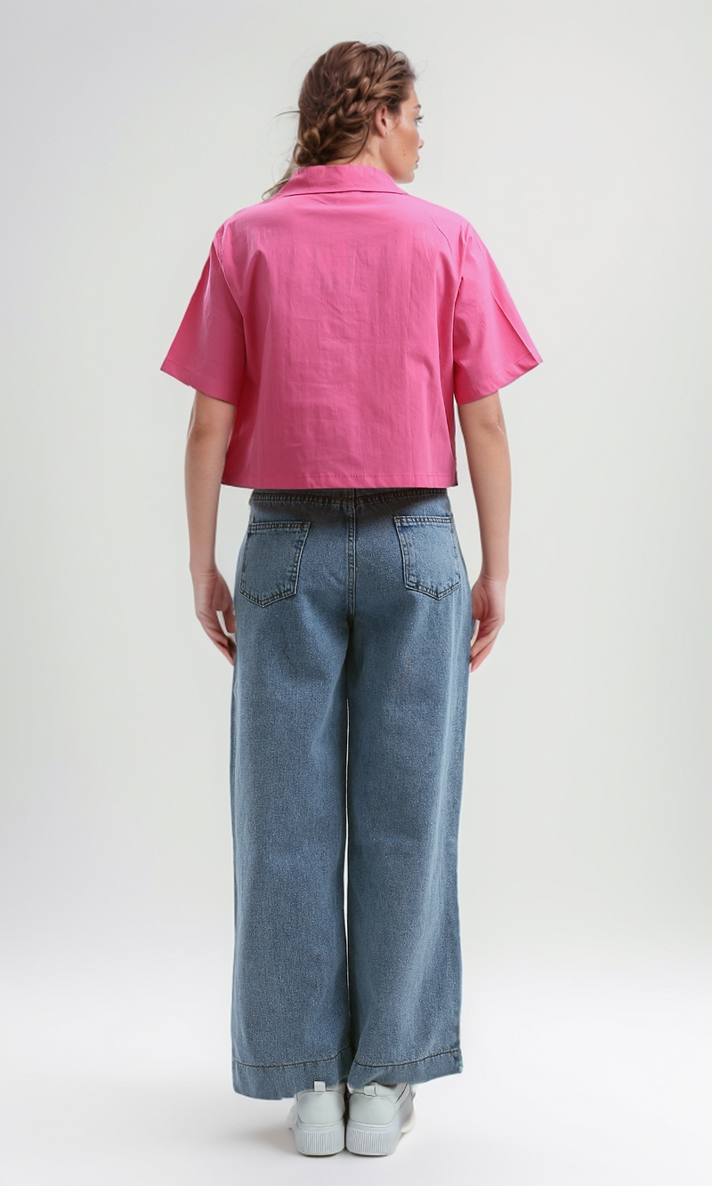 O190368 Regular Fit Casual Short Sleeves Shirt - Fushia