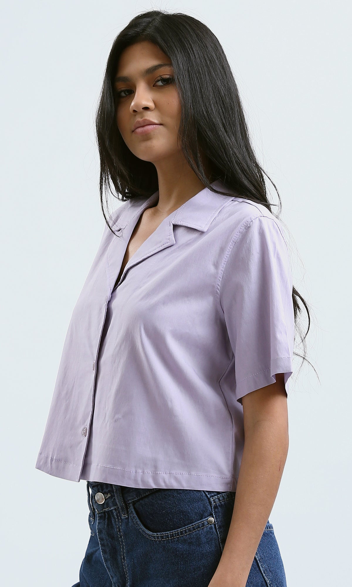 O190371 Regular Fit Solid Light Purple Short Shirt