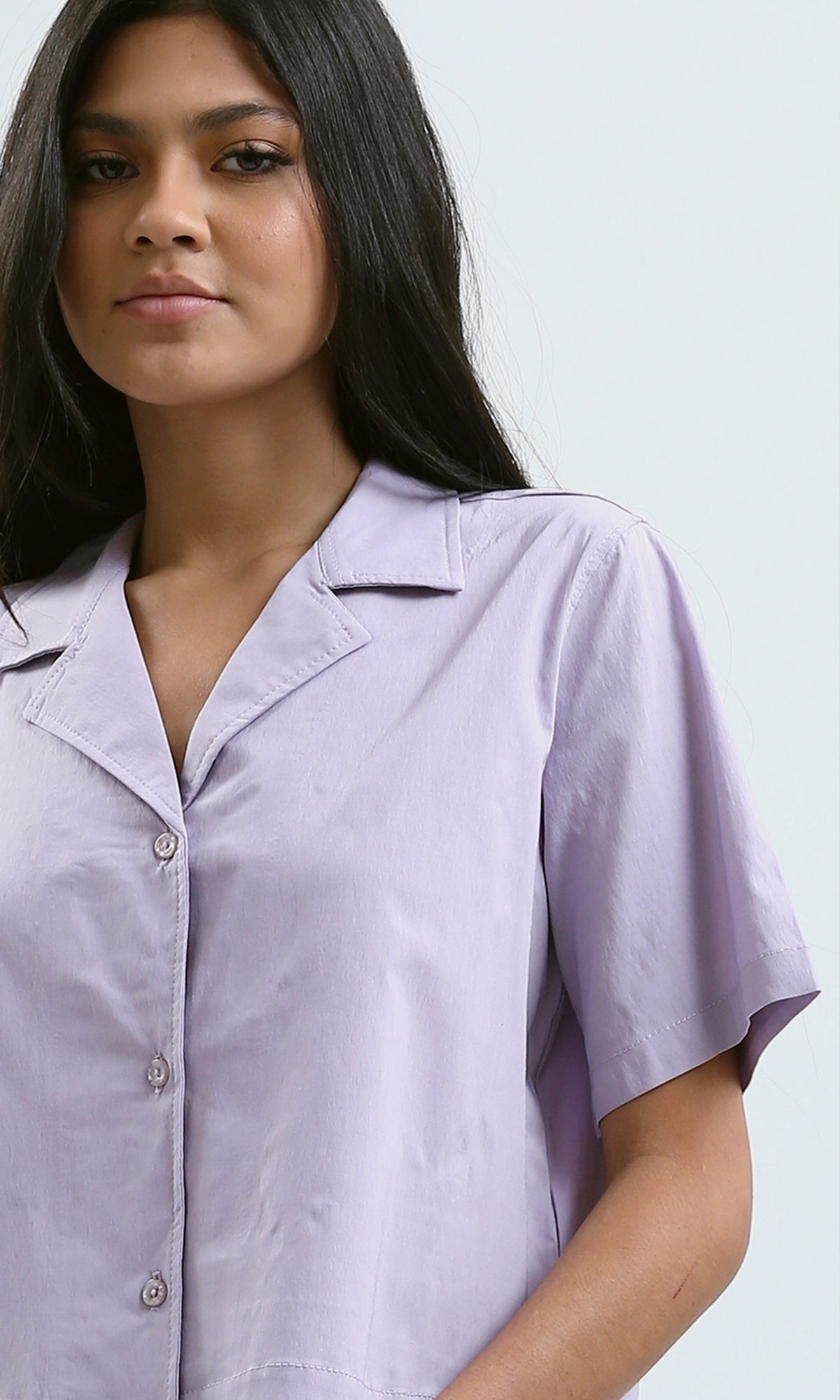 O190371 Regular Fit Solid Light Purple Short Shirt