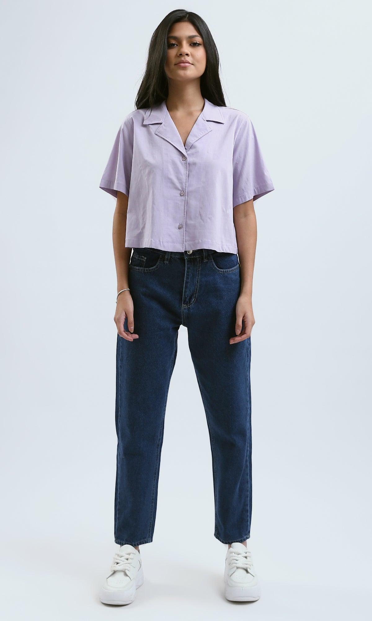 O190371 Regular Fit Solid Light Purple Short Shirt