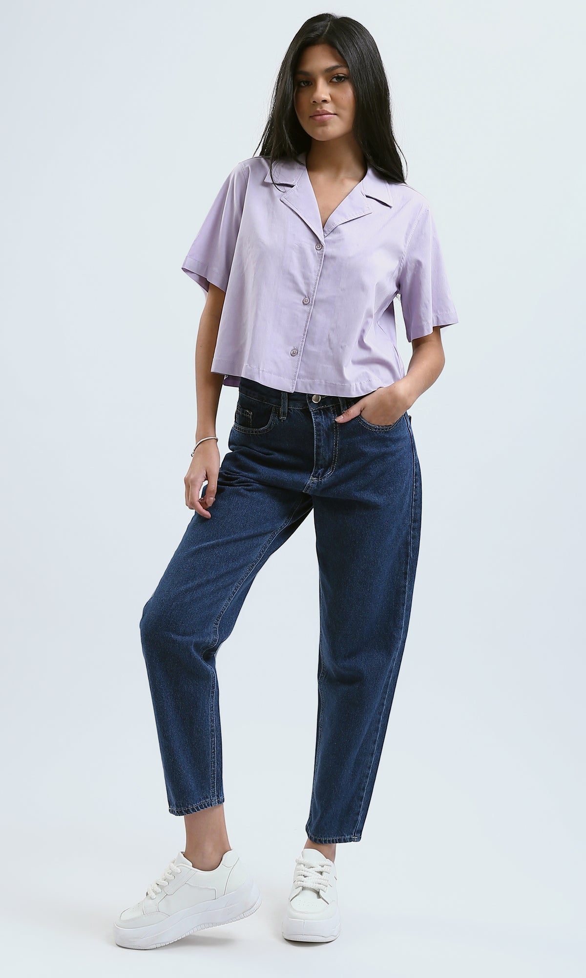 O190371 Regular Fit Solid Light Purple Short Shirt